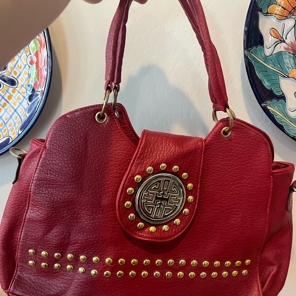 Elegant Red Studded Handbag